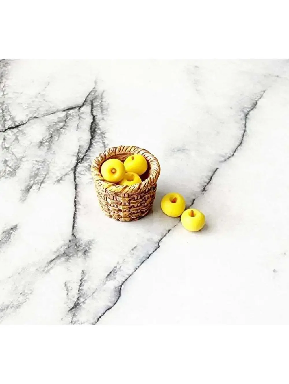 Miniature Dollhouse Fruit Yellow Golden Delicious Apples in Basket